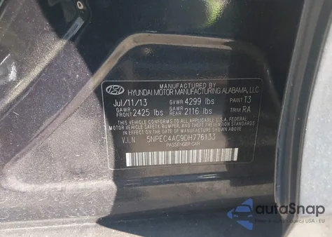 2013 Hyundai Sonata Se z USA, uszkodzony, nr VIN 5NPEC4AC9DH776133